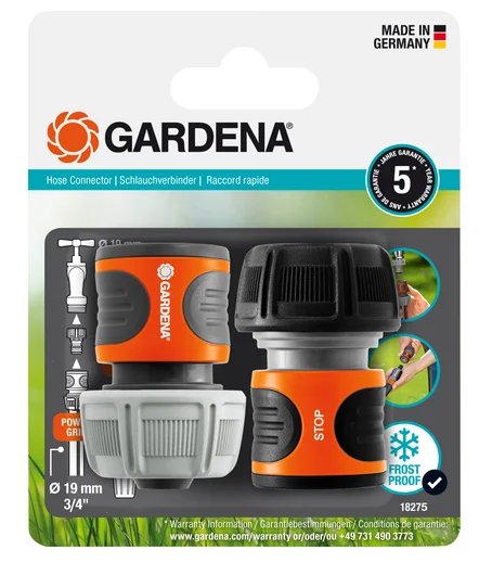 Комплект конектори за маркуч GARDENA 19 мм (3/4") – Пълно решение за свързване и контрол